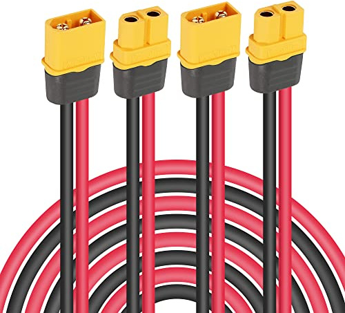GINTOOYUN 2 Paar XT60H Stecker Stecker Buchse Pigtails Kabel 1Ft 12AWG 4 Stück XT60H-M XT60H-F Verlängerungskabel für RC Lipo Akku FPV Drone 30CM