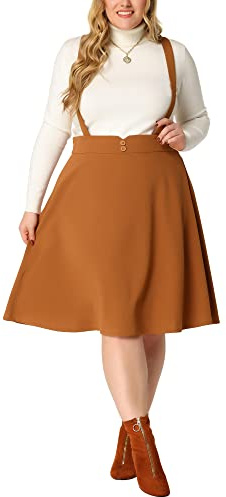 Agnes Orinda Plus Size Overall Skirt for Women 2023 Suspender Braces Casual Dress Detachable Strap Short Skirts 1X Brown