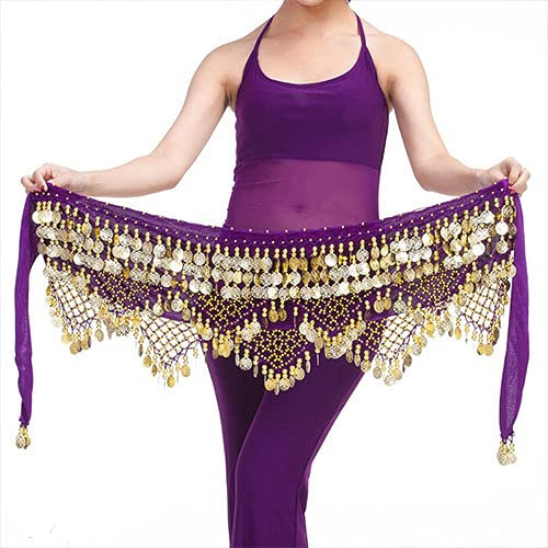 ACiyD Bauchtänzerin Schal Bauchtanz Hüftkette Hüfttuch Bauchtanz Gürtel Tanzen Hüftgurt 152 (Lila Gold)