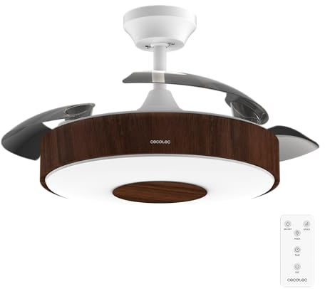 Cecotec Ventilador de Techo con Luz y Aspas Retráctiles EnergySilence Aero 4200 Invisible DarkWood. 30W, Motor DC, Diámetro 42, Temporizador, 6 Velocidades, Mando a Distancia y Modo Winter-Summer