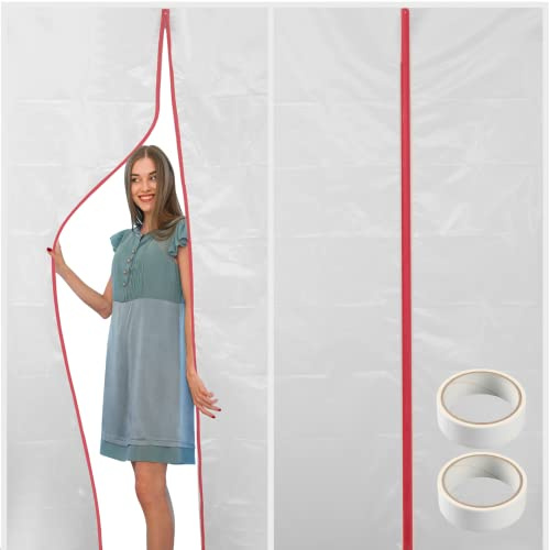 (2-Pack) 4 ft x 7 ft Plastic Zipper Door Dust Protector (Red Zippers) - Heavy-Duty Plastic Sheeting with Zipper Door Dust Protection - Easy to Install and Remove - Includes 3 cm x 10 m Gaffer Tape