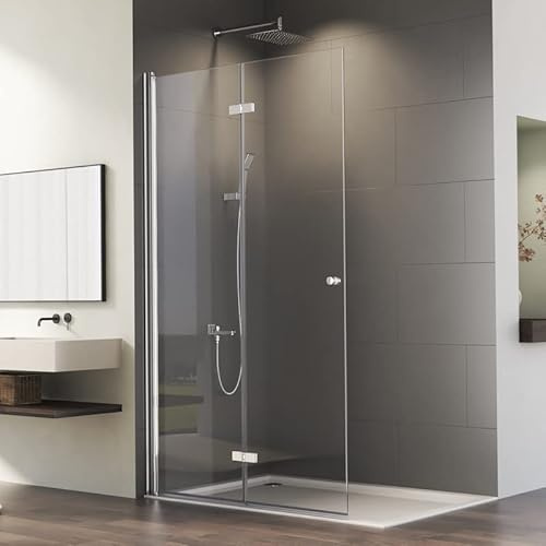 Walk in Faltbar Duschkabine 120x185cm Einzelne Falttür Walk-in Silber Duschwand Drehfalttür mit 6mm Nano ESG-Sicherheitsglas, Begehbare Dusche Duschabtrennung Duschtür beidseitig 180° schwenkbar