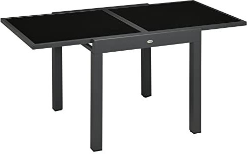 Outsunny Mesa de Jardín Extensible de Aluminio Mesa de Comedor Rectangular con Encimera de Vidrio Templado para 4-6 Personas Carga 50 kg para Terraza 80-160x80x75 cm Negro
