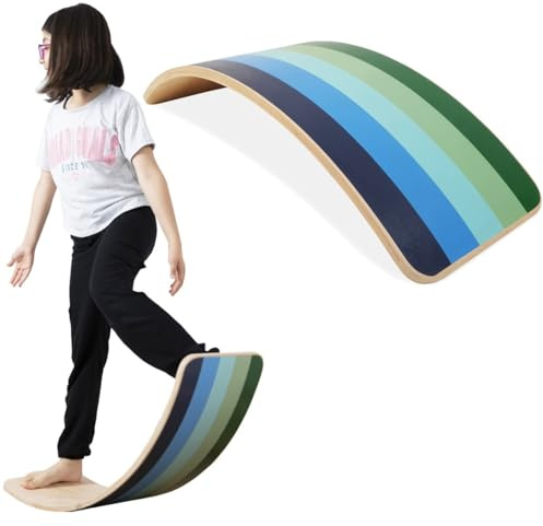 bee smart Balance Board aus Holz, Schaukelbrett für Kinder, Natur Balance Board für Kleinkinder, ideales Werkzeug für Bewegung, Reha und Spaß (Aquamarin)