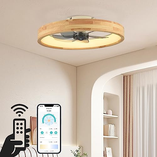 Ventilateur de plafond de 50,8 cm avec lumière, minuterie LED à intensité variable avec télécommande, 5 pales réversibles invisibles, ventilateur semi-encastré à profil bas