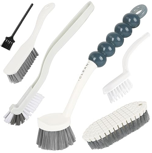 6 Pack Multipurpose Household Cleaning Set, Deep Cleaning Brush Set with Grips - Dish, Scrub, Bottle, Shoe, Groove Gap, Keyboard Brush for Kitchen, Bathroom (B)