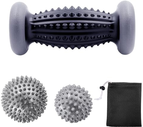 Juego de 3 bolas de masaje de pies con 1 bolsa de almacenamiento negra, rodillo de masaje de pies, masajeador de pies, masajeador de pies, kit de masaje para piernas, manos, hombros