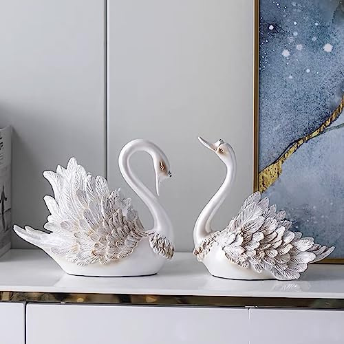 Otufan Swan Ornaments, Modern Light Luxury 23x14x 21cm Home Accessories Living Room TV Cabinet Entryway Wine Cooler Decoration Wedding Gift Pearl White Couple Swan Ornament(White)