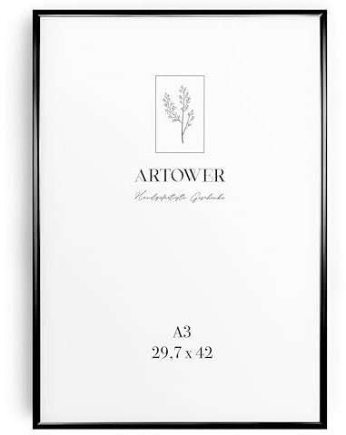 Artower® Bilderrahmen Schwarz Metall Dünner Rahmen für DIN A3 29,7 x 42 cm | Posterrahmen Groß Collage | Picture Frame Metal 30x42 cm | Aluminium Schmal Bilderrahmen | Black Poster Rahmen