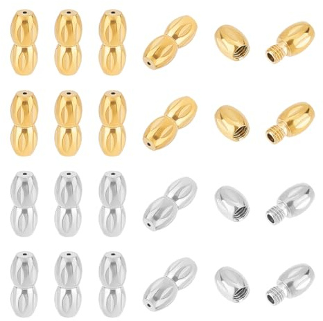 UNICRAFTALE 10 Sets 2 Farben 304 Edelstahl Schraubverschlüsse Ovale Halsketten Verschluss Metall Fass Kordel Endkappen DIY Schmuck Verschlüsse Für Armbänder Halsketten Schmuckherstellung 12 mm Lang
