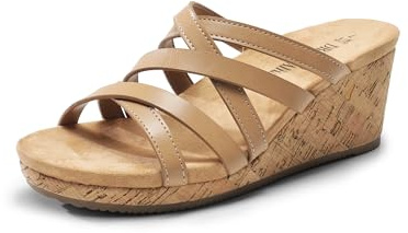 DREAM PAIRS Dressy Wedge Sandals for Women Casual Summer, Comfort Cork Strappy Platform Slides Sandals,Size 10,Nude,SDPW2419W