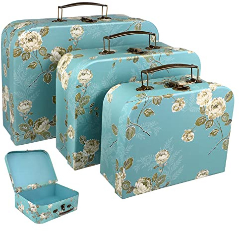 RORPOIR 3 Pcs Paperboard Suitcases with Handles Floral Print Decorative Cardboard Storage Boxes Crafts Boxes for Baby Shower Wedding Birthday 3Pcs 3.7X8.6X3.7 Inches