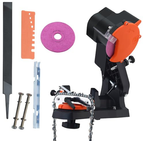 Afilador de cadenas de sierra, dispositivo de afilado de motosierra con (disco de lijado, tensor de cadena, limitación de profundidad, ajuste preciso del ángulo de afilado), dispositivo de afilado