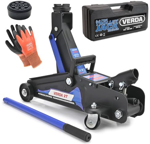 Hydraulischer Wagenheber 2T, 140-310mm + Gummiuaflage + Handschuhe + Koffer Rangierwagenheber Geländewagen Reifenwechsel PKW Geländewagen Heber (Hubhöhe 140-310mm + Koffer)