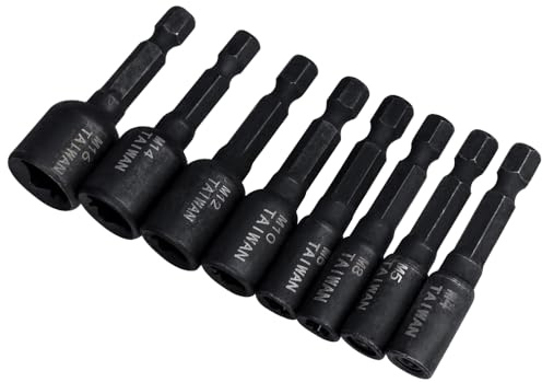 HaoTrade 8Pcs Tap Socket Wrench Set,1/4 Inch Hex Shank Alloy Steel Machine Thread Taps Has High Wear Resistance,M4-M16 Collet Wrench Set and Air Screwdriver Socket Adapter,for Machine Tap Power Drill