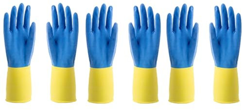 LUNCHS 3 Paare Putzhandschuhe Zweifarbiges Design Gummihandschuhe Geeignet für Die Tägliche Wäsche Und Zum Geschirrspülen Haushaltshandschuhe(Blau,S)