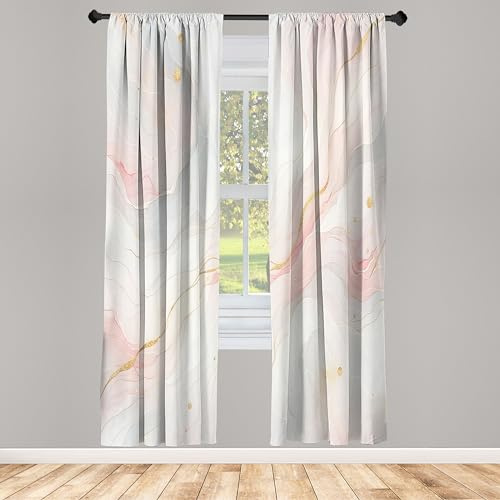 ABAKUHAUS Rosa Tenda a Pannello Set di 2, Stampa marmo arte linee sognanti, Trattamento della Finestra per Stanza e Camera da Letto, 2 pezzi 75 cm x 175 cm, Blush Blu Cadetto Pallido