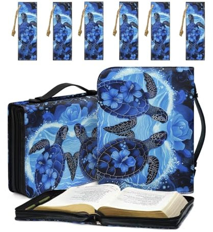 COEQINE Meeresschildkröte Bibelhülle 7er Set, Leder Bibelhülle mit Lesezeichen, PU Leder Bibelhülle für Frauen, Große Größe Bibelstudium Supplies