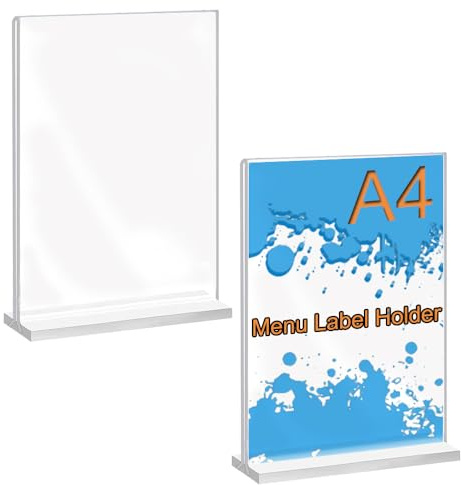 Zasvec Tischaufsteller 2 Stück A4 Acryl Aufsteller Schilderhalter mit Basen Preisschilder Aufsteller A4 Tischständer in L-Form Werbeaufsteller Ständer Menükartenhalter für Hochzeit, Restaurant