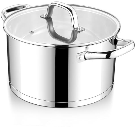 HaWare Kochtopf, 24cm Edeastahl Topf Induktion mit 3-Lagen Boden, Kochtöpfe Nudeltopf für alle Herdarten, 5,7L Suppentopf Fleischtopf mit Glasdeckel, Unbeschichtet & Ungiftig, Spülmaschinenfest