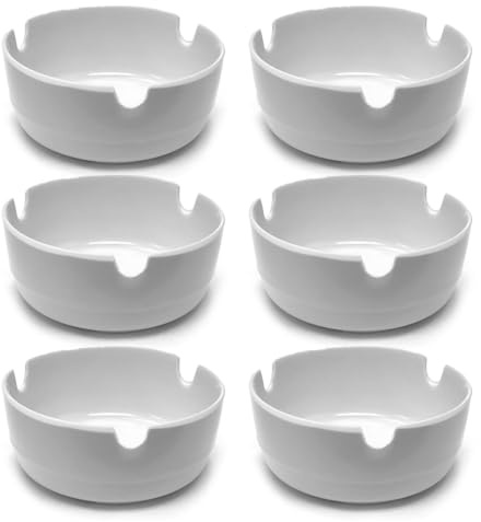 6 Ashtray Cigarettes Plastic Tabletop Ash Tray White Indoor Outdoor Bar Hotel Melamine Round Ashtray 3-Inch White Color (Set of 6 White) Perfect for Home Patio Restaurant Durable