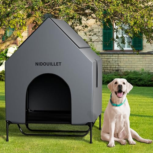 Nidouillet Dog House for Large Breed 48 Outdoor or Indoor, Weatherproof 600D PVC Large puppy House, Breathable 2x1 Textilene Fabric Elevated Dog Bed