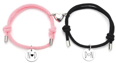 Lumari Gold Magnetiska partner-armband för par och vänner – justerbart 14–24 cm, rostfritt stål, allergivänligt och hållbart – present till män och kvinnor utan stängning, svart