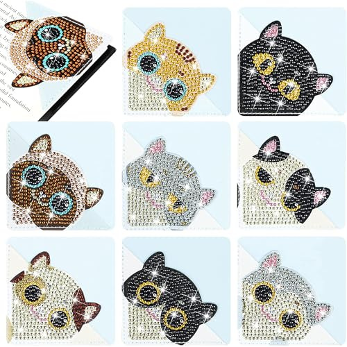 5D Diamant Malerei Eck Lesezeichen 8 Stück Leder Mandala Lotus Lesezeichen DIY Leder Eck-LesezeichenMandala Diamond Painting für Reading Geschenk für Buchliebhaber (BJ15)