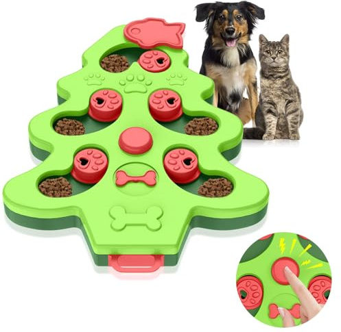 Interaktives Intelligenzspielzeug für Hunde & Katzen - Puzzle Feeder mit Fummelbrett, IQ-Training & Gehirnstimulation, Anti-Schlingfunktion für alle Altersgruppen (Grüne Weihnachtsbaumformen)
