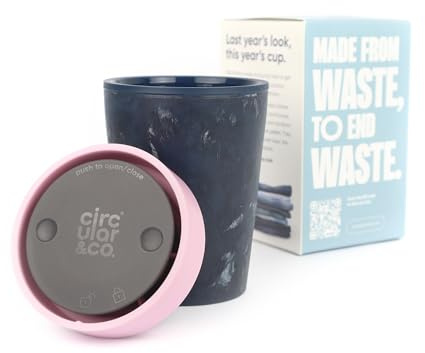 Circular&Co 8oz / 227ml Reusable Coffee Cup – Made from Recycled Fabric Waste – Leakproof, Lockable Small Travel Mug, BPA Free – Dusk Pink – Made in the UK