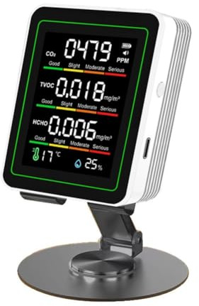 Moniteur d'intérieur 5 en 1 de qualité de l'air de dioxyde de carbone, détecteur de température et d'humidité TVOC HCHO, avec écran couleur HD, batterie rechargeable de type C, surveillance en temps