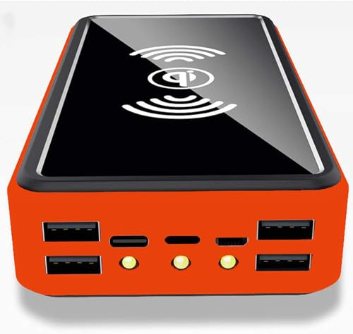 Batterie Externe Solaire, Chargeur Solaire, sans Fil, 100 000 mAh, Chargeur Portable, Batterie Externe à Charge Rapide, Lampe de Poche LED intégrée, Batterie de Secours, Orange