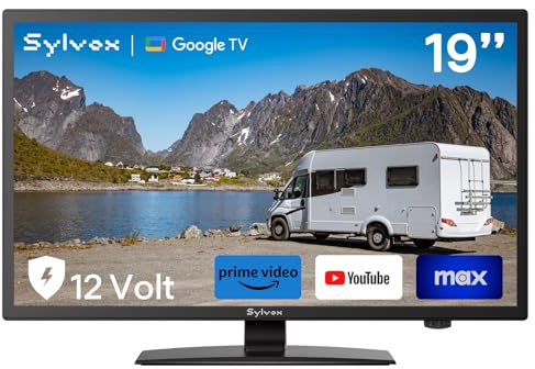 SYLVOX TV RV de 19 pulgadas, Smart TV de 12 voltios con Google OS, visión amplia de 178°, puertos HDMI/USB, alimentación CA/CC, protección de voltaje para cámper, autocaravana y RV