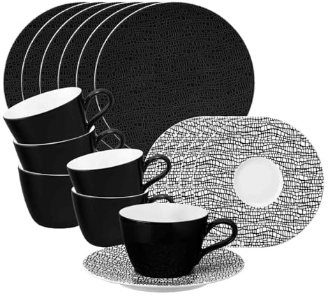 Seltmann Weiden Life Fashion Kaffeeservice 18-teilig – Porzellan Kaffeegeschirr für 6 Personen – Kaffeetassen mit Untertassen & Kuchenteller mit Struktur – Spülmaschinengeeignet – Glamorous Black
