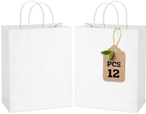 12 Stück Weiß Kraft-Geschenktüten mit Henkel 15 x 8 x 21 cm für Partys