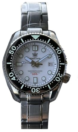 STEELDIVE SD1968 Montre de plongée automatique en acier inoxydable pour homme avec lunette en céramique blanche étanche à 300 m NH35 (V 1)