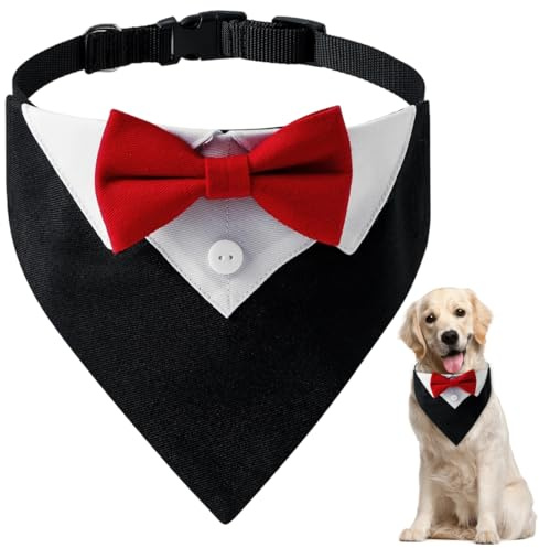 Collare da Smoking per Cane, Abito Formale con Papillon, Bandana-Collare in Cotone Regolabile per Cani e Gatti, Ideale per Matrimoni, Compleanni e Costumi, Taglia L (cravatta rossa)
