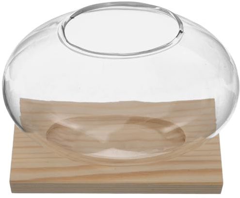 Alasum Station de Propagation Hydroponique en Verre Transparent avec Base en Bois Naturel Vase à Fleurs Décoratif pour Bureau et Maison Conteneur pour Plantes Hydroponiques, Jardinière