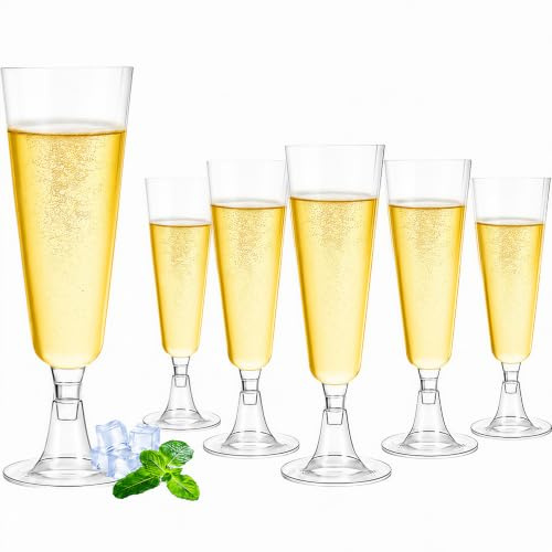 Plastic Champagne Flutes, 100 PCS Plastic Champagne Glasses 150 ml Reusable Prosecco Glasses for Parties Christmas Weddings & Toasts Birthdays Reusable 16 x 5.5 cm Transparent