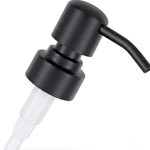 Soap Dispenser Pump Head Replacement Pump - Stainless Steel Pump Attachment 28 mm Thread for Lotion Dispenser & Disinfectant, Includes 20 cm Shortenable Hose (Black, Pack of 1)