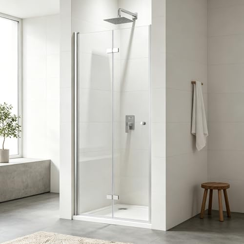 VEETEDOORA Nische Duschtür Faltbar 90 cm, Höhe: 185 cm, Verstellbereich 89–91 cm, Nischentür Dusche mit Falttür aus 6 mm ESG Glas, Duschabtrennung Faltbar, Rahmenlos Duschwand, ohne Duschtasse