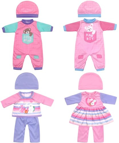 Doll Clothes Dress for 12-16 Inch 30-40cm Baby Dolls, 4-pack Soft Outfits with Hat (Not Include Doll)