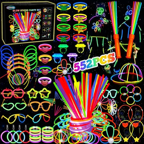 XUNIVERS - Lote de 552 varillas luminosas para niños, pulsera fluorescente luminosa, con conectores para hacer gafas, collares, bolas de bolas, para Halloween, Navidad, cumpleaños, suministros para