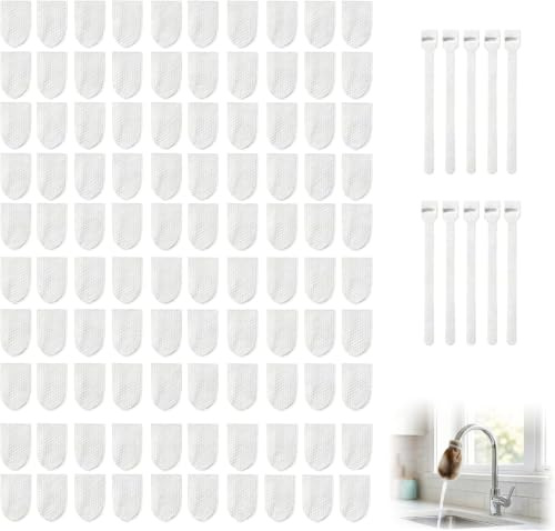 100Pcs Faucet Filter Cotton Bags with 10 Fastening Bands,Kitchen Splash-Proof Filters Bags for Faucets,Faucet Filter Bag for Filtering Tap Water, Groundwater, Filters Rust, Silt