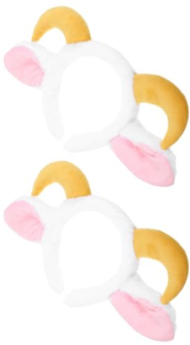 2pcs Plush Lamb Horn Headband Animal Ear Hair Hoop | Cotton Plastic Build, Elastic Fit, Adorable Kawaii Design, for Christmas and Spa Facial Headband Time