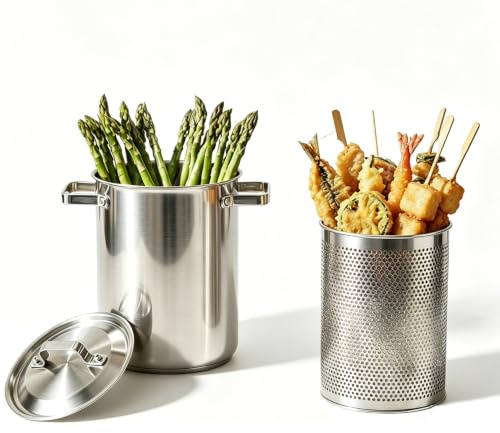 Edelstahltopf für Spargel & Pasta – 4,3 L (1,14 gal) vertikaler Dampfgarer mit Lochkorb, 3-lagiger Boden für Spaghetti, Gemüse und mehr,A