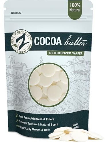 Zatural Raw Cocoa Butter Wafers Deodorized – 100% Pure Food-Grade Prime-Pressed Cocoa Butter, Neutral Scent, for DIY Lotion Lip Balm Soap Chocolate & Candles (16 oz Wafers)