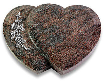 Grabplatte, Grabstein, Grabherz, Urnengrabstein Modell Amoureux 40 x 30 x 7 cm Paradiso-Granit, poliert inkl. Gravur (Aluminium-Ornament Rose 5)