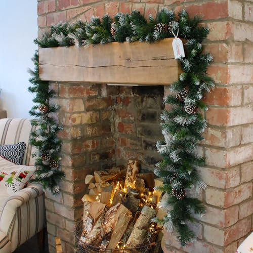 Samuel ALEXANDER 270cm x 25cm Frosted Glacier Christmas Garland with Pine Cones