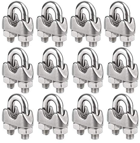 Wire Rope Clip Cable Clamp 304 Stainless Steel U Bolt Saddle Fastener M3 for Ø 3mm (1/8) Wire Rope Cable, Pack of 12, by Hyber&Cara